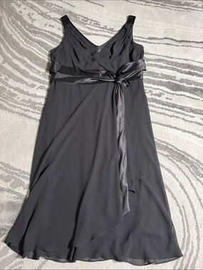 S.L. Fashions Black Sleeveless Wrap Chiffon Midi Dress with Satin Tie